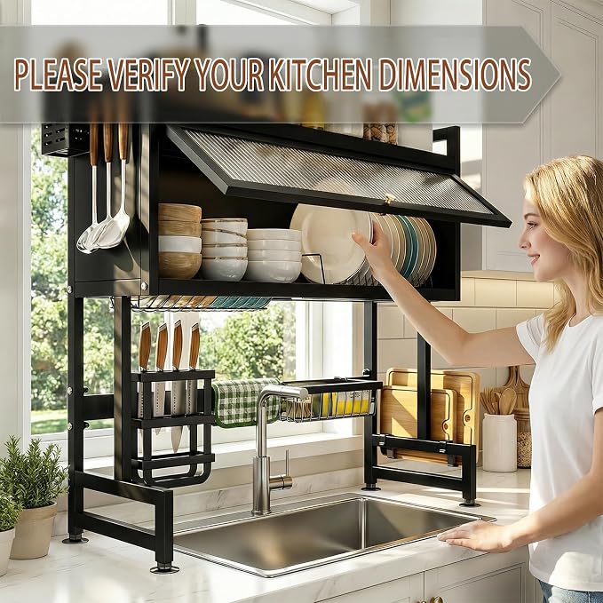 Over the Sink Dish Drainer Drying Rack, Dish Rack Over Sink, Piano Finish, Modern Dish Racks, for Dishes, Glasses, Bowls, and Cutlery