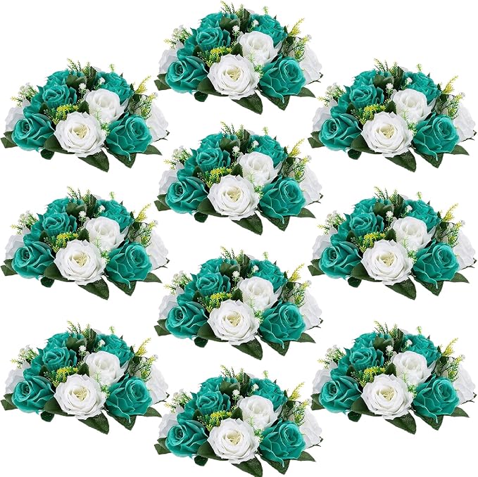 Flower Centerpieces for Wedding Tables: Wedding Table Decorations Teal & White Flower Balls Centerpieces for Engagement Cerebration Party Center Pieces 10 Packs