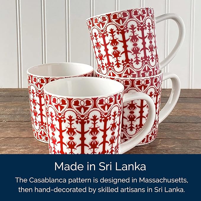 Caskata Casablanca Crimson Oversized Mugs Set of 4 | High-Design Premium Red Lead-Free Porcelain Mug Set for Entertaining or Everyday | Unique Party Mugs for Wedding or Birthdays | 14 oz