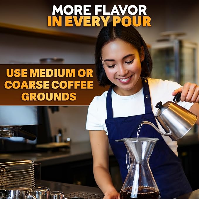 Pour Over Coffee Filter Reusable Stainless Steel - 800 Mesh Dual-Layer Cone Set with Stand and Cleaning Brush - Smooth, Rich Brew, Coffee Dripper Compatible with Hario V60, Chemex Brewers & Most Mugs