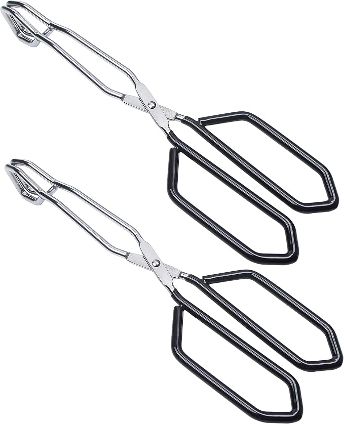 MSY BIGSUNNY Stainless Steel Scissor Tongs Heavy Duty Cooking Tongs with Soft Handles (2, black 11" +11")