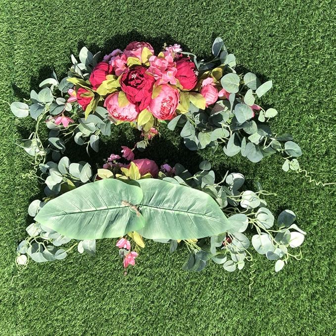 H&S BRIDAL Wedding Arch Flowers, 30 Inch Rustic Artificial Floral Swag for Door Lintel, Green Leaves Rose Peony Sunflowers Table Centerpieces Home Decoration
