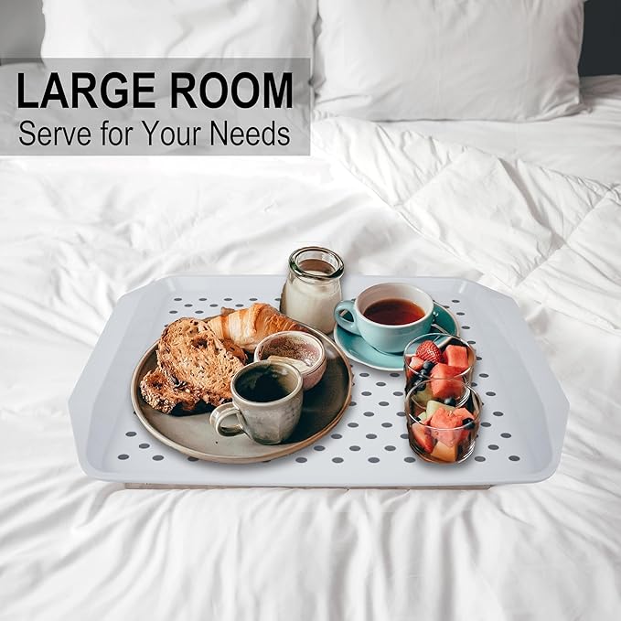 Large Non Slip Serving Tray with Grippy Dots, TV Lap Trays for Eating on Couch, Meal Serve for Dinner Breakfast, Rectangular Food Carrying for Plates, Glasses, Dishes, Set of 2,Black and White