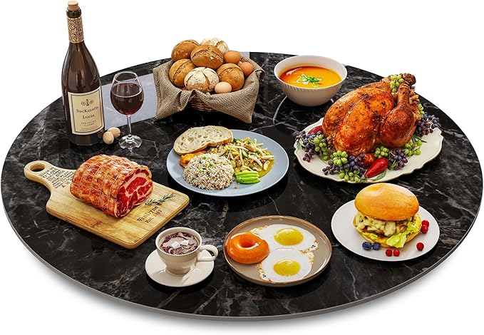 ZL ZELing 23.6" Lazy Susan Turntable – 360° Sinteredstone Silent Anti-Slip Turntable, Table Top Centerpiece for Kitchen, Pantry, Spice Rack, Refrigerator & Dining Table, Glossy Black