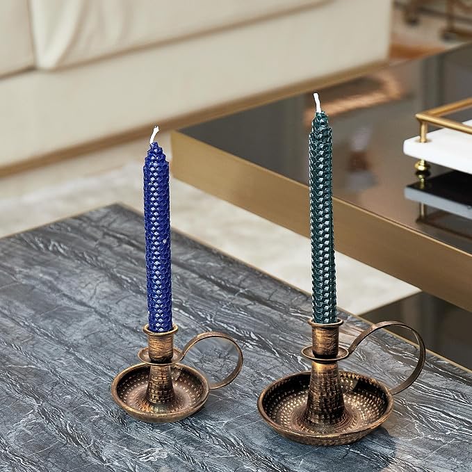 Gold Brass Vintage Candlestick Holders, with Handle, Taper Candle Holder for Candlesticks, for Fireplace Party, Dining, Home, Wedding Decor,Fits 3/4 inch Thick Candle&Led Candles（Set of 6pcs）