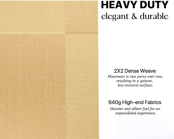 LEXMORE Placemats Set of 4 Vinyl/Plastic Woven Place Mats for Kitchen Table Indoor/Outdoor Washable Placemat Wipeable Dining Table Mats(Gold Cube)
