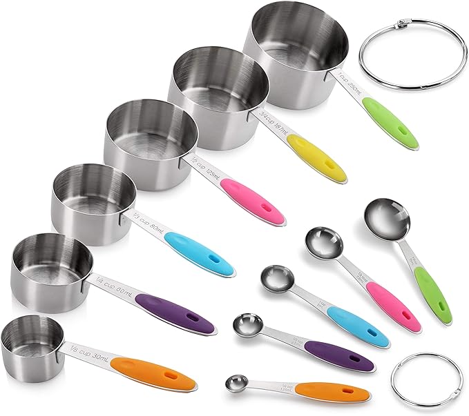 New Star Foodservice Professional Stainless Steel 18/8 12-Piece Measuring Cup and Spoon Set