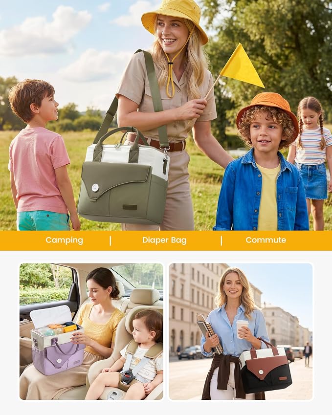 LOVEVOOK Large Insulated Lunch Bag for Women, Wide Opening Leakproof Cooler Tote with Large Cup Holder and Shoulder Strap, Cute Adult Lunch Box for Picnic Hiking Beach