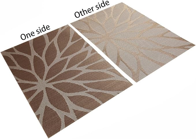 Placemats, Placemats for Dining Table Set of 4, Kitchen Table Mats Heat-Resistant Non-Slip Washable PVC Woven Vinyl Place Mats for Dining Room Table Decoration (Set of 6, Brown)