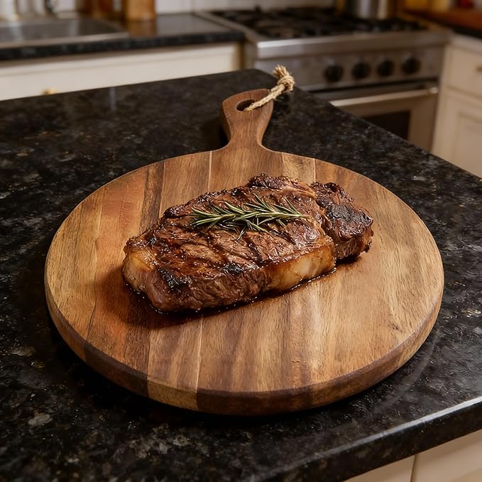 Acacia Wood Cutting Board for Kitchen with Rope on Handle, 16x12 Inch Round Wooden Cutting Boards for Kitchen/Charcuterie Board/Serving Board/Cheese, Bread, Vegetable & Fruits Serving/Pizza Board