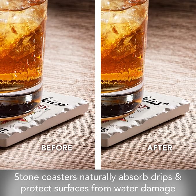 Thirstystone Holiday Treats 4 Pack Assorted Tumbled Tile Stone Coasters with Protective Cork Backing 4" Square Manufactured in the USA