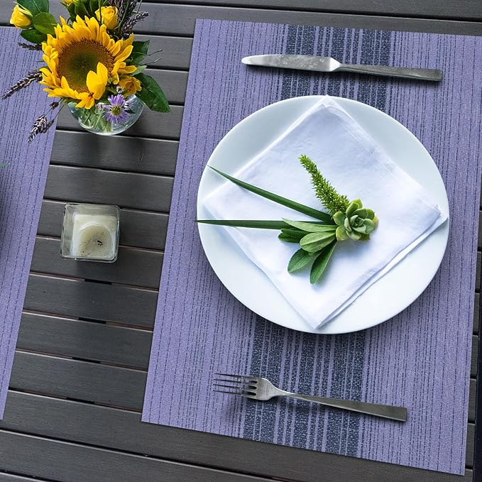 Winknowl Placemats Set of 8, Washable Vinyl Woven Placemats, Heat Resistant & Wipeable Table Mats for Kitchen Dining Table (Purple)