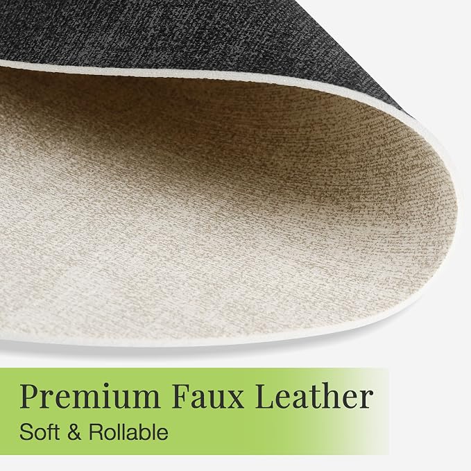 13-Inch Faux Leather Round Placemats Set of 6, Waterproof Anti-Slip Dual Sided Place mats, Heat Resistant Washable Table Mats with Coaster, Suitable for Indoor & Outdoor (6, Black Beige)