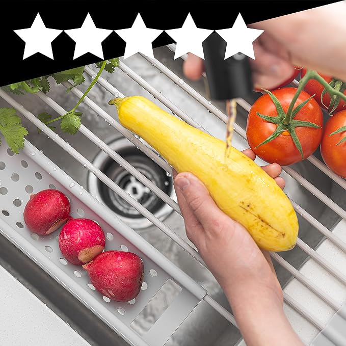 Over Sink Dish Drying Rack- Foldable Roll Up Dish Drying Rack- Portable Drying Rack for Kitchen Sink- Durable Dish Drainer- Space-Saver Kitchen and Sink Accessories- Dish Rack by Tasora (21"x13")