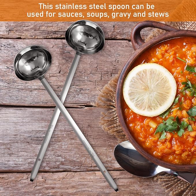 meekoo 3 Pieces Stainless Steel Ladle Soup Handle Ladle with Pouring Rim for Kitchen Cooking Soup Sauce (8 oz)