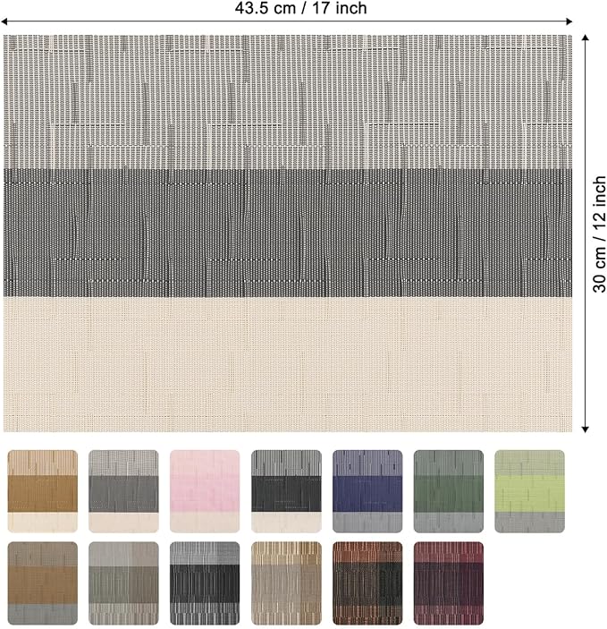 Placemats Set of 4, Vinyl Woven Place Mats Indoor Set of 4 Washable Wipeable PVC Table Mats Heat-Resistant Non Slip Placemat for Kitchen Dining Outdoor Table (Beige Dark Gray, Set of 4)