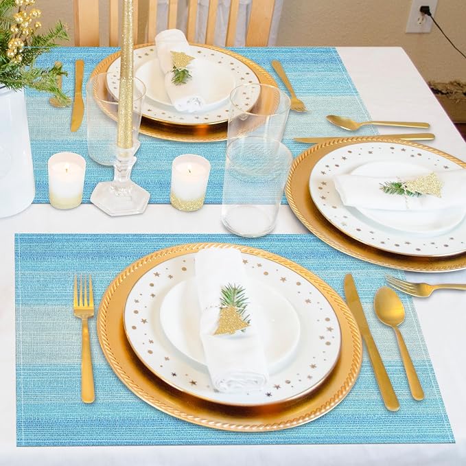 Niviy Blue Placemats Set of 2, 12x18 Inch Washable Easy to Clean Heat-Resistant Anti-Skid Navy Blue Placemats for Holiday Party Kitchen Dining Room Decoration