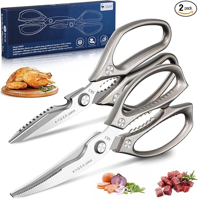 SSGP Kitchen Shears Set, All Purpose Heavy Duty Poultry Shears, Sharp Japanese Meat Scissors, Dishwash Safe Stainless Steel Kitchen Scissors for Food, Chicken Bones, Turkey, Cooking Gifts for Men Dad