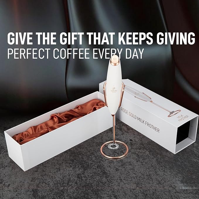 Zulay Kitchen Powerful Milk Frother Wand With Duracell Batteries - Ultra Fast Handheld Drink Mixer - Electric Whisk Foam Maker for Coffee, Lattes, Cappuccino & Matcha - Z1 Motor - Exec Peach Copper