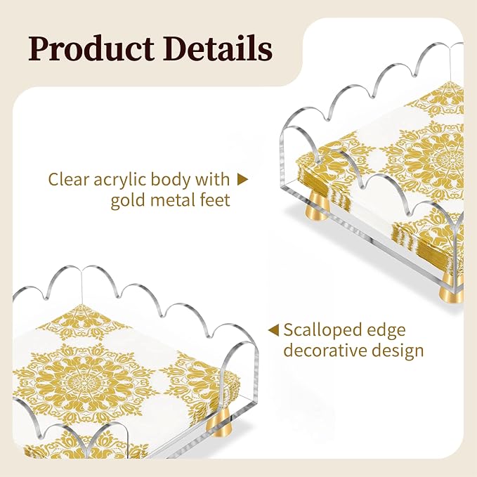 Acrylic Napkin Holder with Gold Metal Feet - Elegant Clear Tissue Organizer for Bathroom, Dining Table & Vanity (Square)