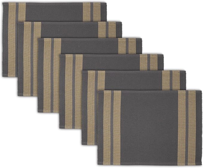 Encasa XO Dining Placemat Set of 6 | Ladder Grey Color | Fine Ribbed Cotton Table mat | Size 18x13 in | Machine Washable