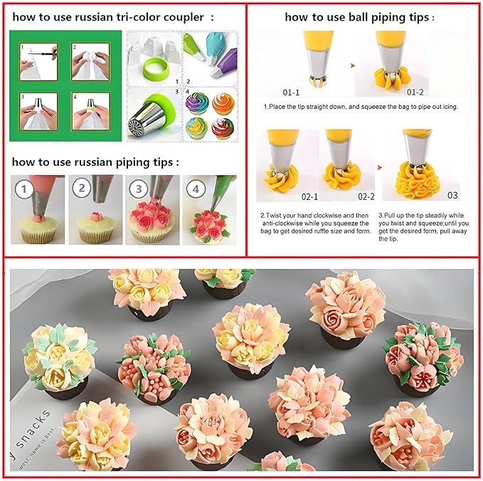 Cake Decorating Kit, 357 Pcs Baking Supplies Tools with Aluminium Cake Turntable, Leveler, 50 Icing Tips, 8 Russian+Ball Tips, 2 Spatulas, 3 Scrapers, 102 Pastry Bags, 109 Cupcake Liners & More