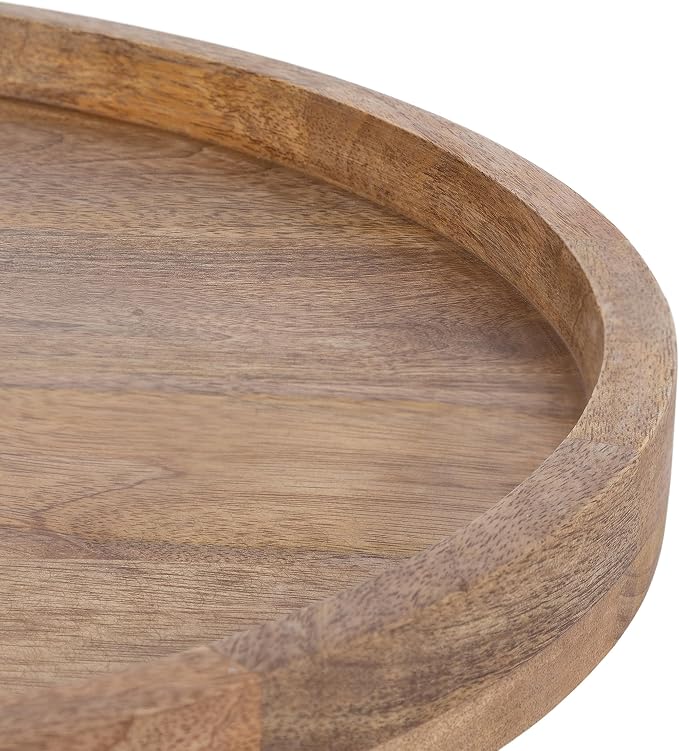 Kate and Laurel Halsey Round Lazy Susan Tray Organizer; 18 Inch Diameter; Natural Brown; Transitional Round Countertop Organizer with Turning Lazy Susan for Kitchen Storage