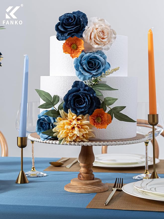 FANKO Artificial Flowers for DIY, Blue Peach Orange Yellow Faux Flowers Bouquet, Colorful Fake Rose Daisy Poppy Silk Flowers for Vase, Home Decor, Garland, Summer Wedding, Birthday, Party