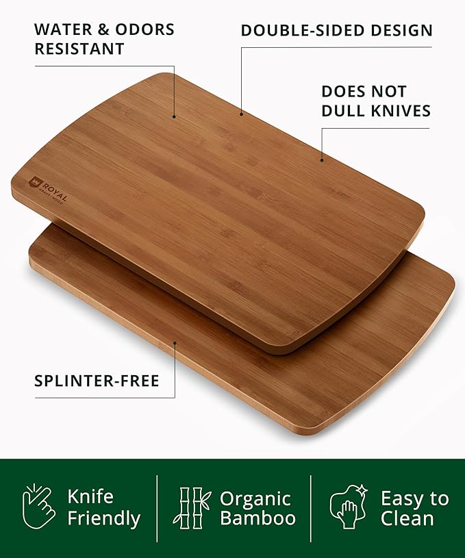 ROYAL CRAFT WOOD Wooden Cutting Boards for Kitchen Meal Prep & Serving - Bamboo Wood Serving Board Set with Deep Juice Groove Side Handles - Charcuterie & Chopping Butcher Block for Meat