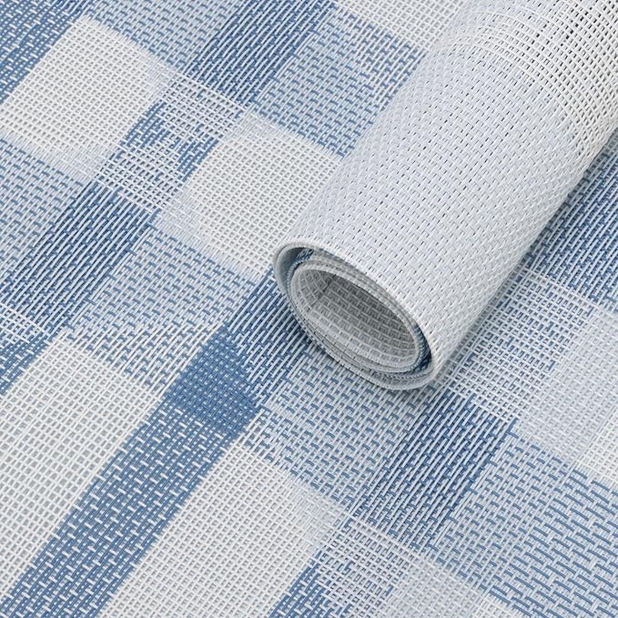 Winknowl Placemats Set of 6, Heat Resistant Stain Resistant Woven Vinyl Insulation Place mats, Durable Washable Elegant Table Mats for Kitchen Dining Table Decor (Geometric Blue)