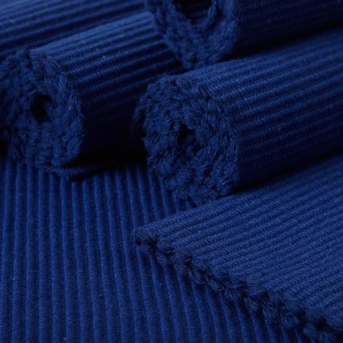 Encasa XO Dining Placemat Set of 6 | Solid Blue Color | Fine Ribbed Cotton Table mat | Size 19x13 in | Machine Washable