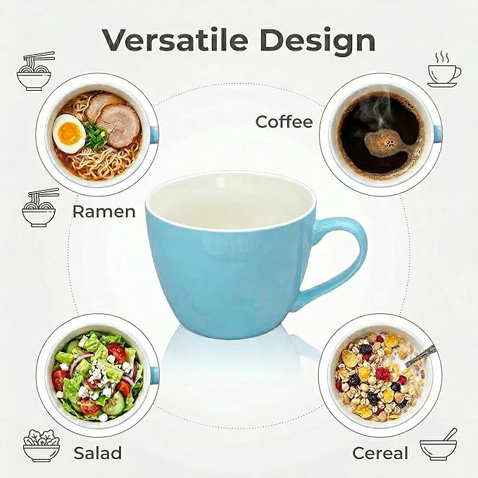 MECOWON 30 OZ Porcelain Coffee Mugs, Set of 2 Large Mugs for Soup, Cereal and Salad (skyblue)