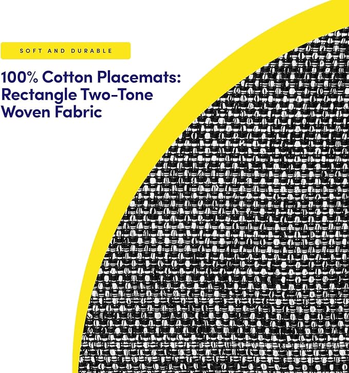 Sweet Home Collection 100% Cotton Placemats for Dining Room Rectangle Two Tone Woven Fabric 13" x 19" Soft Durable Table Mat Set, Set of 4, Black