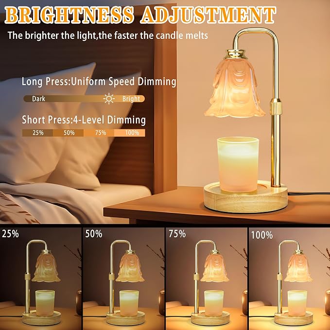 Candle Warmer Lamp with Timer Dimmer, Adjustable Height White Tulip Candle Wax Warmer, Christmas Birthday Gift for Mom Women,House Warming Gifts for New Home Bedroom Decor,White-Tulip