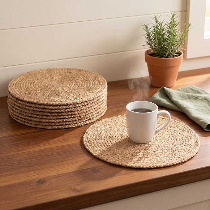 Eco Crave Natural Jute Placemats Set of 12, Round Woven Table Mats, 13 Inch Rattan Charger Plates, Bulk Set for Weddings, Parties & Events