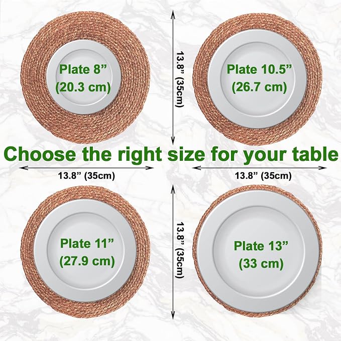 Laquedecraft 13.8" Set of 8 Round Brown Seagrass Placemats | Boho Woven Rattan Table Mats | Farmhouse Wicker Spring Corn Husk Plate Chargers (Brown)