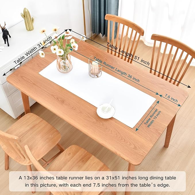 Farmhouse Rustic Table Runner White Faux Linen Table Runners Water Resistant Short Table Runner 36 inches for Living Room Dresser Bedroom Kitchen Dining Party 13x36 Inch