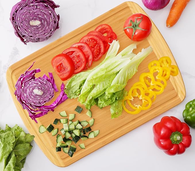 Homaxy Extra Large Bamboo Cutting Boards for Kitchen, 18x12.5" Wood XL Cutting Board with Juice Groove, Butcher Block Wooden Chopping Board for Kitchen, Meat, Fruit & Vegetables - Pre Oiled, Two-Tone