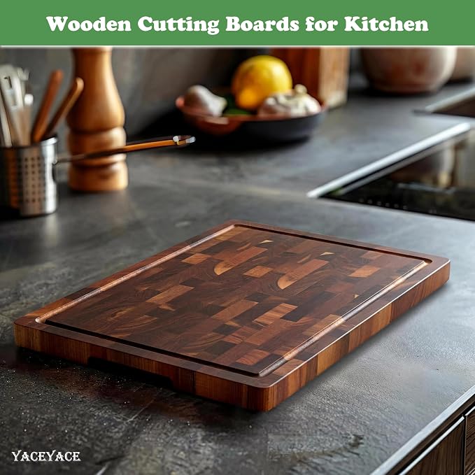 Cutting Board Wood, Large Size 16.5"x12" Wood Grain Chopping Board with Juice Groove, Thick Acacia Cutting Boards for Meat, Cheese,Fruits