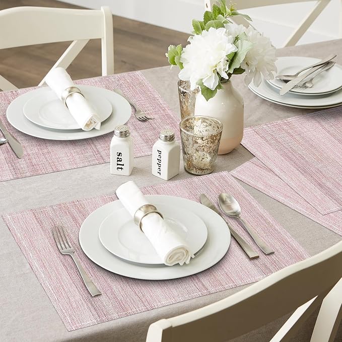 Niviy Pink Placemats Set of 4, 12x18 Inch Washable Easy to Clean Rectangular Cute Placemats for Kitchen Table Holiday Wedding Party Dining Room Decoration