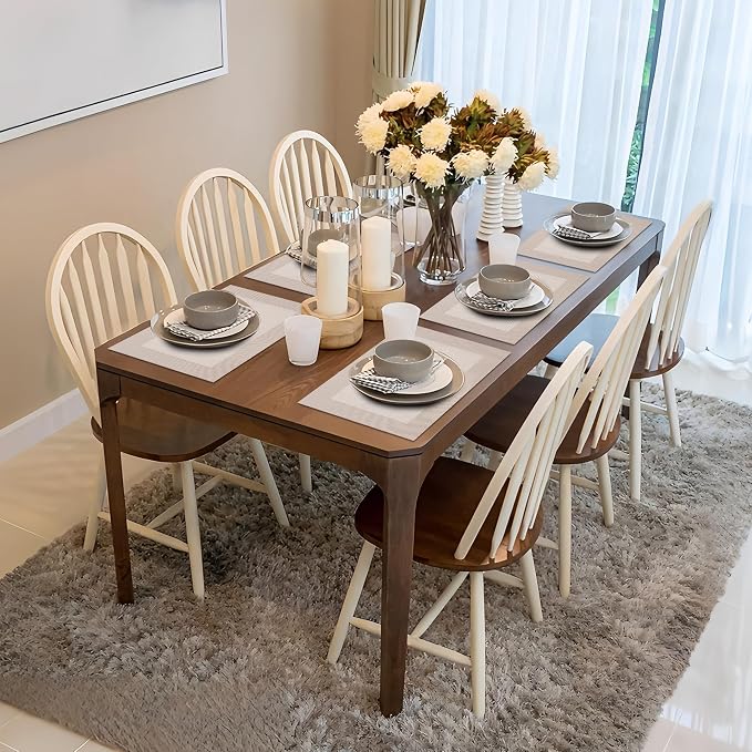 Placemats Set of 6-Heat Resistant Non-Slip Washable Table Mats for Dining Table,PVC Vinyl Woven,12 x 18 inch Beige
