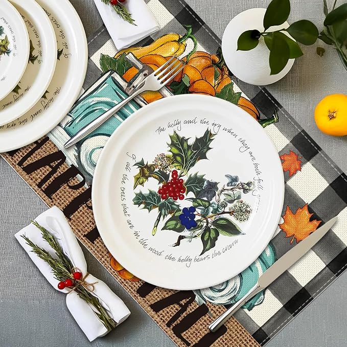 Niviy Buffalo Plaid Check Pumpkins Truck Thanksgiving Fall Placemats Set of 4, 12x18 Inch Autumn Table Mats for Holiday Party Kitchen Dining Room Decoration