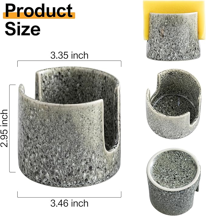 Zoeeker Kitchen Sponge Holder, Ceramic Dish Sponge Holder Scrubby Daddy Farmhouse Dish Rack Brush Holder for Bathroom, Kitchen, Sink, Special Gray