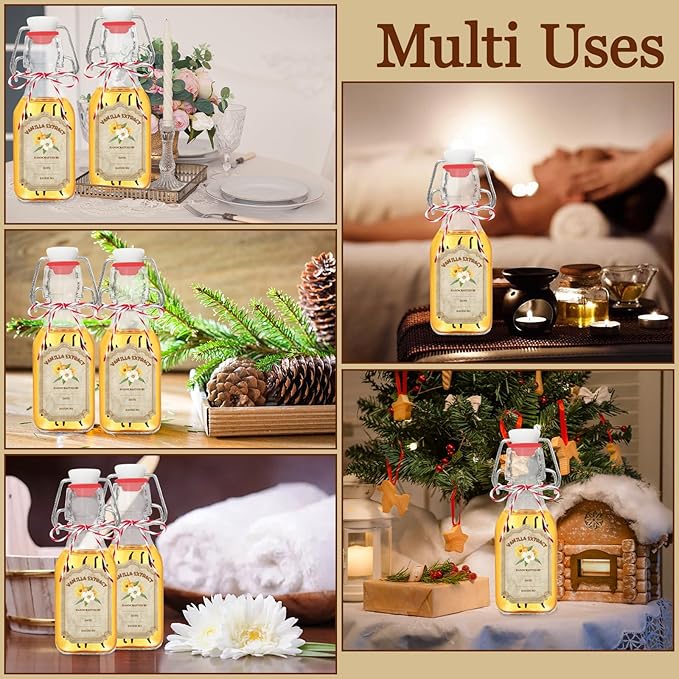 20 Pack Swing Top Glass Vanilla Extract Bottles 4 oz with Lids, Vanilla Extract Labels and Funnel, Glass Boston Vanilla Bottles for Syrup Gift, Flip Top Glass Bottles Jars for Vanilla Extract