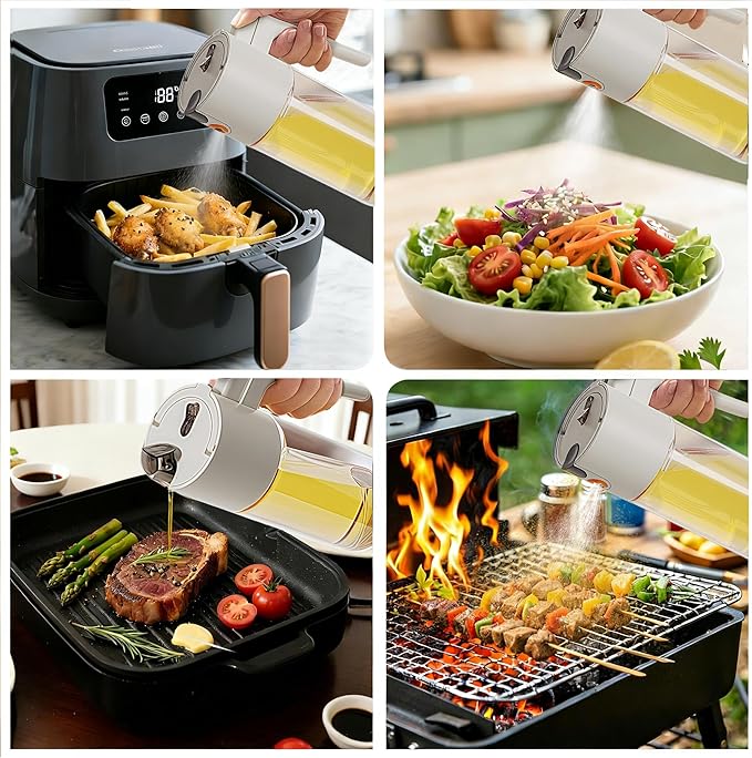2026 New 20.3oz/600ml Olive Oil Sprayer for Cooking, Leak Glass Olive Oil Dispenser Bottle, 2 in 1 Oil Dispenser and Oil Sprayer, Switch Between Mist & Precision Pour for Air Fryer, BBQ, Salad, Baking