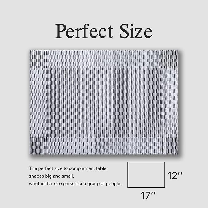 Placemats Set of 4 - Easy Clean Woven Vinyl Placemats for Dining Table, Indoor/Outdoor Place Mats, Washable PVC Table Mats （Silver Cube）