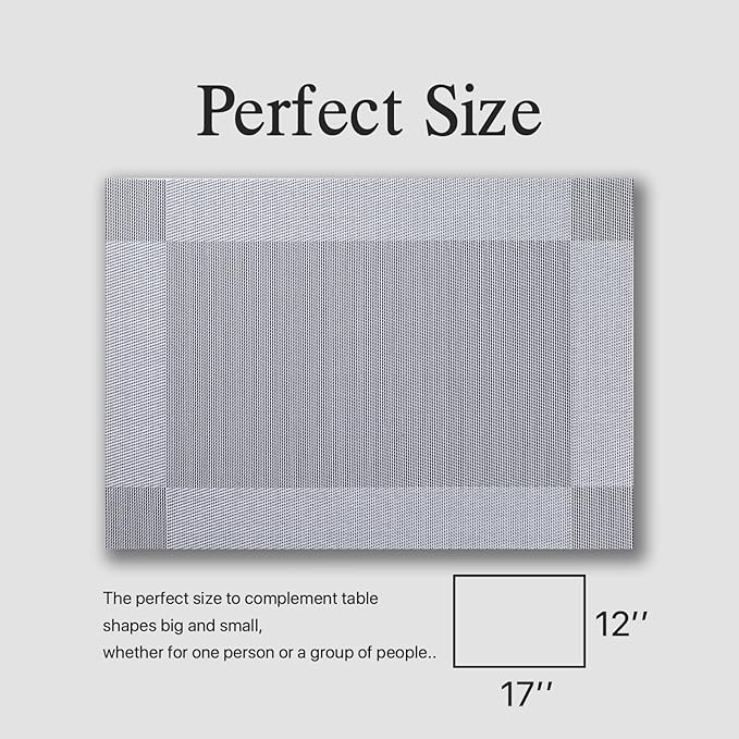 Placemats Set of 6 - Easy Clean Woven Vinyl Placemats for Dining Table, Indoor/Outdoor Place Mats, Washable PVC Table Mats （Silver Cube）