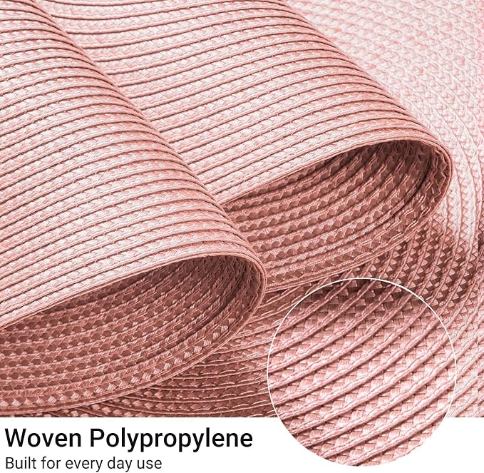 FunWheat Round Braided Placemats Set of 4 Table Mats for Dining Tables Woven Washable Non-Slip Place mats 15inch (Pink, 4pcs)