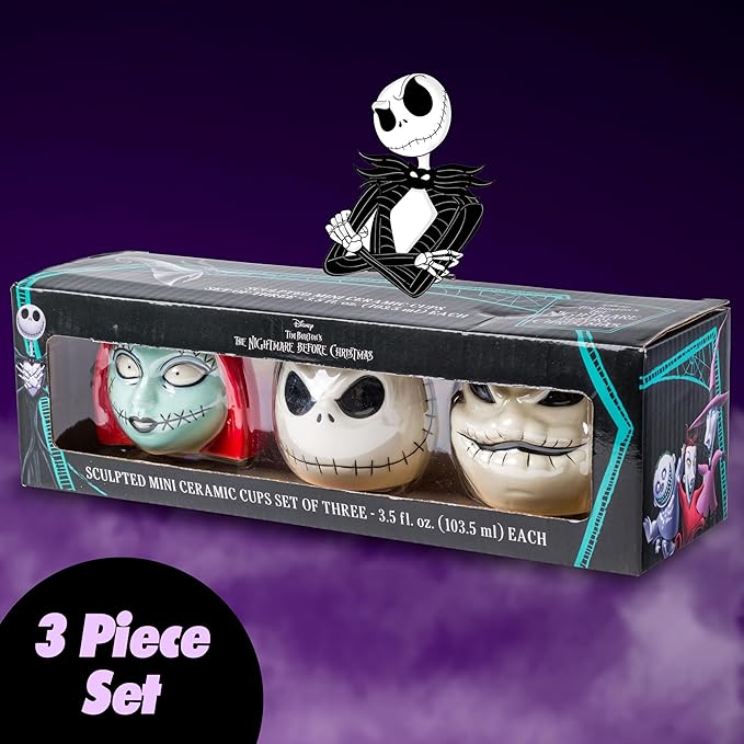 Silver Buffalo Nightmare Before Christmas Sally Oogie Faces 3pc Ceramic Sculpted Mini Cup Set in Retail Packaging