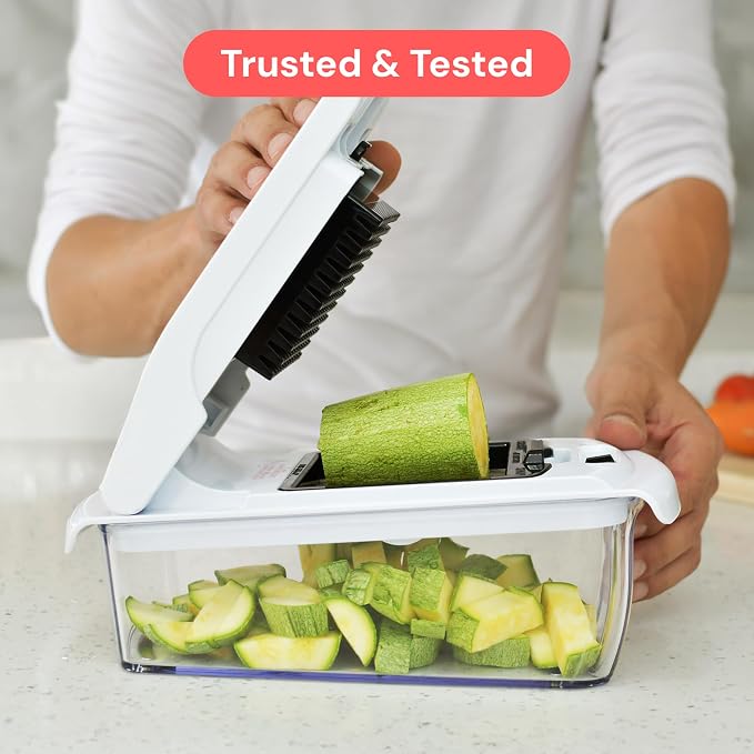 Fullstar Pro Original Vegetable Chopper & Mandoline - Chopper & Mandoline Lids - Food Chopper with Container, Fruit Slicer, Onion Dicer - All-in-One Prep Tool - Kitchen Gadgets & Gifts (6 in 1, White)